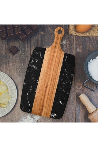 Suntek Kesme Tahtası Ahşap Mermer Barbekü Servis Çok Amaçlı Siyah