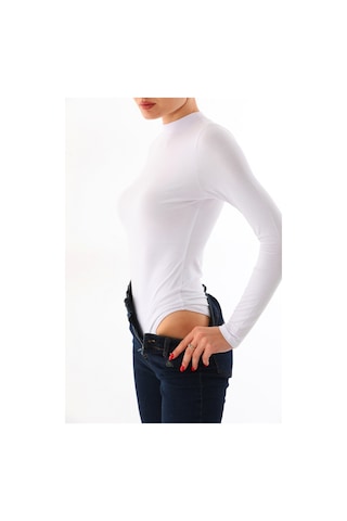 Penyebizden Kadın Viskon Boğazlı Çıtçıtlı Zıbın Body-beyaz