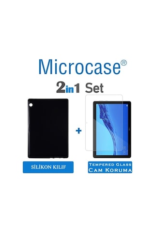 Huawei Uyumlu Mediapad T5 10.1 Inch Silikon Kılıf Siyah+Ekran Koruma-Seç