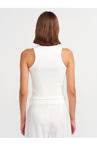 Dilvin Boncuk İşlemeli Fitilli Atlet Beyaz