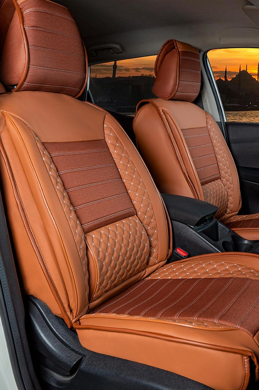 Volkswagen Golf Impression Uyumlu Lüx Deri Oto Koltuk Kılıfı Ön Arka Takım Elit Taba