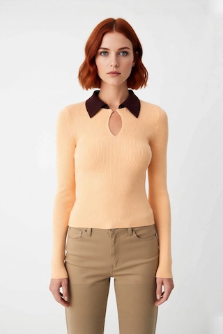 Frm Kadın Fitted İnce Polo Yaka Triko Body Kazak Fitilli Dokuma Basic sarı