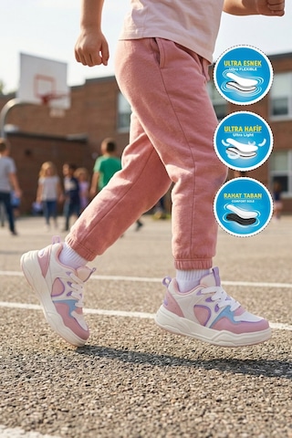 Cool Beyaz Pudra Fileli Hafif Esnek Kız Çocuk Spor Ayakkabı Jacop F Beyaz-pudra