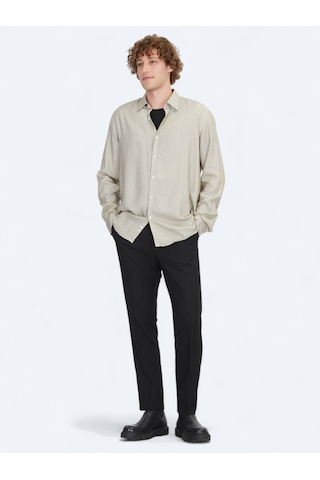 Kip Bej Regular Fit Dokuma Casual %100 Pamuk Gömlek Bej
