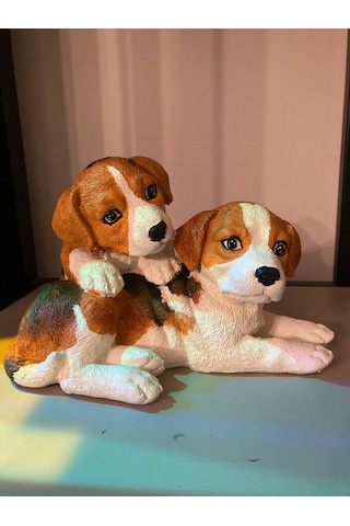 El Boyaması Sevimli Dekoratif İkili Köpek Figürü