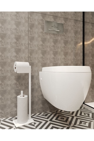 Aju Tuvalet Kağıtlığı Beyaz Yedekli Özel Tasarım Ağır Döküm Devrilmez Banyo Tuvalet Kurulum Gerektirmez Beyaz