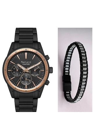 Ferrucci Fc36138 Delüx Serisi Çelik Kordon Ve Kasa Fonksiyonlu Erkek Kol Saati+%100 Deri&hematit Bileklik Rose Gold