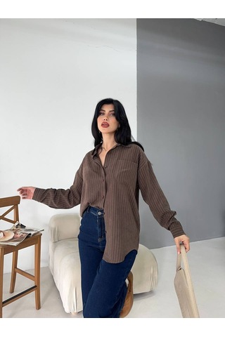 Dima Süet Modal Klasik Yaka Kadın Kadın Gömlek Yeşil