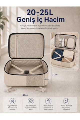 Classone Xyz Serisi Tr-100b Kabin Boy ,uçak İçi , Ergonomik, Laptop Ve Tablet Bölmeli, Seyahat, Valiz, 15 -18 İnch Uyumlu Notebook, Laptop Sırt Çantası Bej