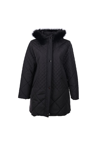 Faik Sönmez Oversize Kapüşonlu Midi Kaban - Kışlık Siyah