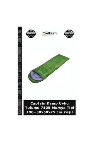 Özel Üretim Captain Kamp Uyku Tulumu 7405 Mumya Tipi 190+30x50x75 Cm Yeşil Gösterge Aktivite Mevsim Standart