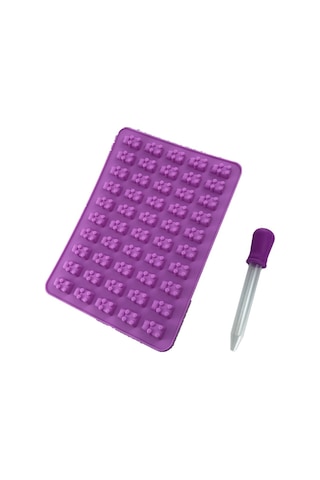 Moveevo Mavi 50'li Ayı Şekilli Silikon Kalıp Seti - Jellek Ve Buzluk İçin, 1 Kalıp + 1 Damlatici, Kullanıması Kolay, Ev Kullanıma Uygun Çok Renkli