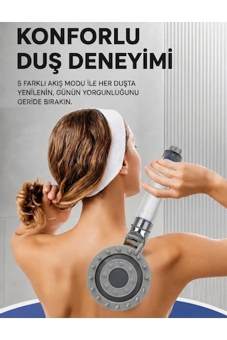 Yüksek Basınçlı Arıtmalı Masajlı 5 Fonksiyonlu Duş Başlığı 5 Adet Yedek Filtre Kireç Önleyici Tazyikli Su Tasarruflu Masajlı Banyo Başlık Seti Beyaz - Krom