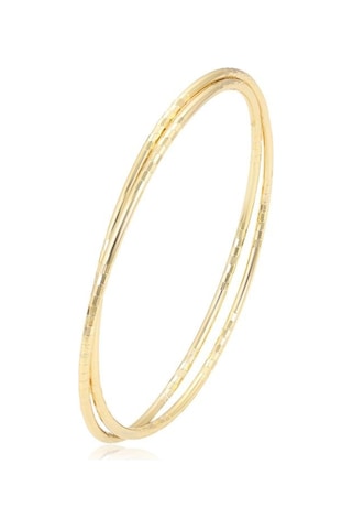 İkili İnce Dokulu Minimalist 14 Ayar Altın Rengi Kaplama Halka Kadın Bilezik Gold