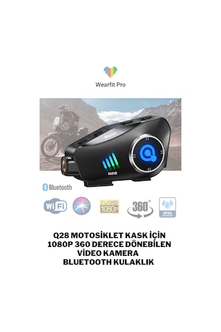 Wearfitpro Q28 Motosiklet Kask İçin 1080p 360 Derece Dönebilen Video Kameralı Bluetooth İntercom Kulaklık