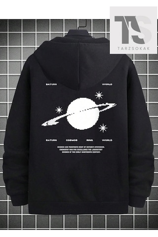 Adrift Saturn Cosmos Sweatshirt Fermuarlı Siyah