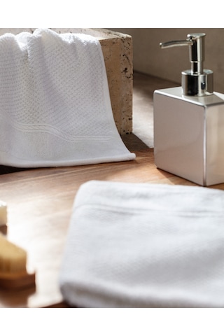 Madame Coco Riz Jakarlı %100 Pamuk 2'li El Havlusu - Beyaz Beyaz