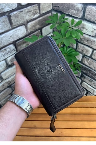 Guard Çift Fermuarlı Kahverengi Hakiki Deri El Çantası Erkek / Kadın P3031 Kahverengi