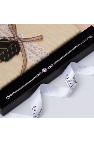 Kalp-sonsuzluk Model Pembe Zirkon Taşlı 925 Ayar Gümüş Kadın Bileklik