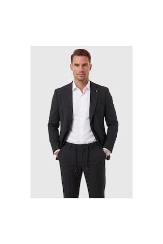 Deepsea Erkek Slim Fit Dar Kesim Çizgili Gofre Kumaş Siyah Takım Elbise Tek Düğme İpli Pantolon 2602311