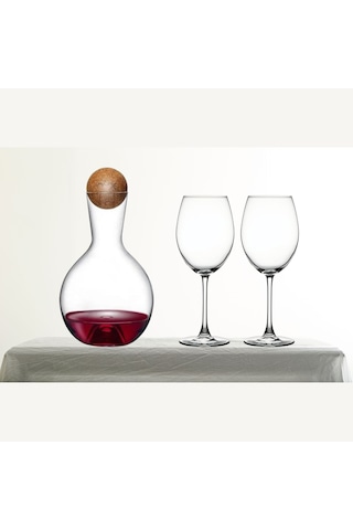 Nude Vintage Kristal Karaf & Paşabahçe Şarap Kadehi- 3 Parça