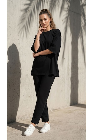 Ded Collectıon Kacın Oversize Kesim Kısa Kol Basic Modal İkili Takım Siyah