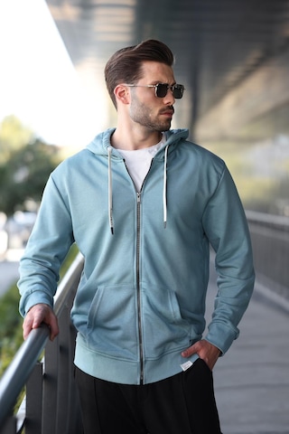 Madmext Soluk Mavi Fermuarlı Kapüşonlu Sweatshirt 6161 Mavi