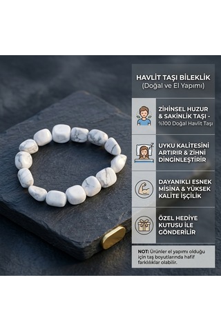 Doğal Havlit Taşı Bileklik - Huzur & Denge Beyaz