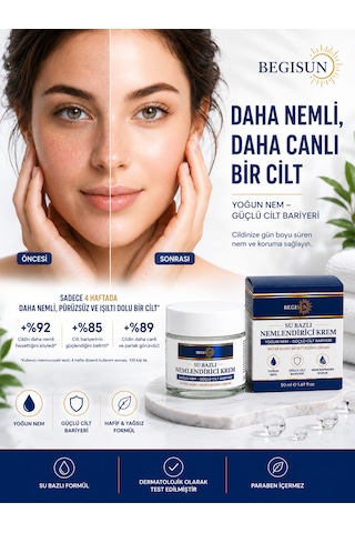 Yoğun Nemlendirici Su Bazlı Yüz Kremi Cilt Bariyerini Destekleyen Hafif Formül 50 Ml