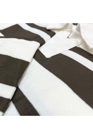 Fazra Erkek Polo Yaka Çizgili Triko Kazak 2025 Kahverengi