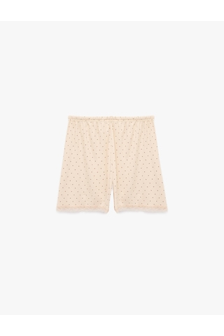 Koton Dantel Detaylı Rahat Kalıp Puantiyeli Şort Pijama Altı Beyaz Desenli 7wlk80011mk