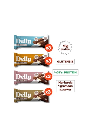 Delly Çikolata Kaplı Yüksek Proteinli Karışık Bar 12 x 40 G
