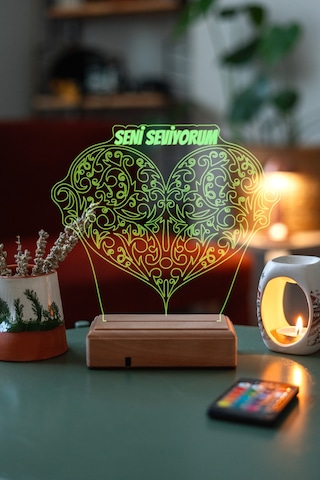 Kişiye Özel Seni Seviyorum Kalp 3D Led Kalp Lamba