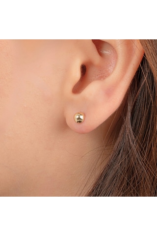 Altın Küpe - 14 Ayar Altın Minimal Top Küpe Sarı