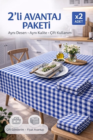 2'li Paket Küçük Kare Desen Pötikareli Masa Örtüsü, Sofra Bezi, Piknik Örtüsü 170 X 170 Cm Lacivert