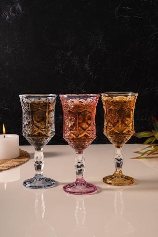 Mest Serin 6 Adet Ayaklı Cam Kahve Yanı Su Bardağı Seti 3 Renk 210 Cc 3 Renk