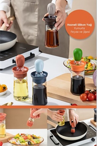 İndecor Houseware Hazneli Silikon Yağ Sos Ve Yumurta Fırçası Yağ Fırçası Yağ Şişesi Pembe 180 Ml Çok Renkli