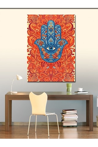 Kanvas Tablo Nazar Boncuğu Desenli Hamsa Eli 100cmx140cm