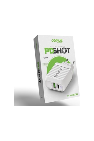 Jopus Lightning Type-C Micro Qualcom 3.0 18 Watt Yüksek Hızlı Şarj Başlığı JO-PD01 Pdshot Beyaz