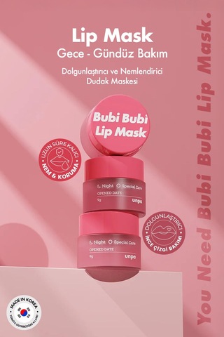 Unpa Dolgunlaştırıcı ve Nemlendirici UNPA Dudak Maskesi Bubi Bubi Lip Mask