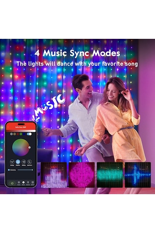 2x2metre Akıllı Perde Led Işık Animasyonlu Telefondan Kontrollü