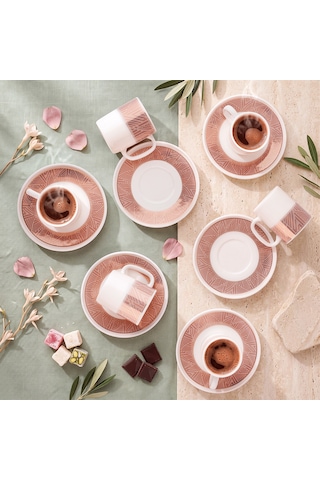 Aryıldız Nova 12 Parça 6 Kişilik Kahve Fincan Takımı Pembe 90 Ml Çok Renkli