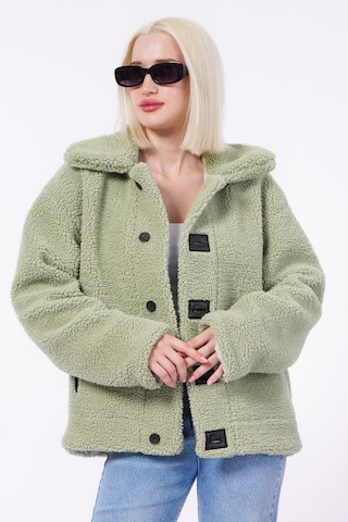 Madmext Yeşil Deri Detaylı Kadın Peluş Mont Mg2485 Yeşil