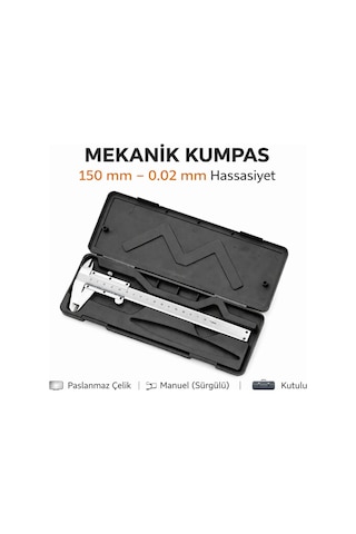 Senbang 150 Mm Mekanik Kumpas 0.02 Mm Hassasiyet Paslanmaz Çelik Sürgülü Manuel Kumpas Kutulu