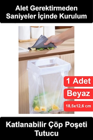 Çöppoşetitutucu Kendinden Yapışkanlı Katlanabilir Çöp Poşeti Tutucu Aparat Dolap Kapağı Askılı Mutf