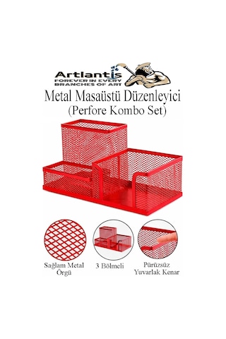 Kırmızı Metal Evrak Rafı 3 Lü Ve Masaüstü Kalemlik 1 Paket Masaüstü A4 Dosya 3 Katlı Düzenleyici Kağıt Tepsisi Metal Kırmızı