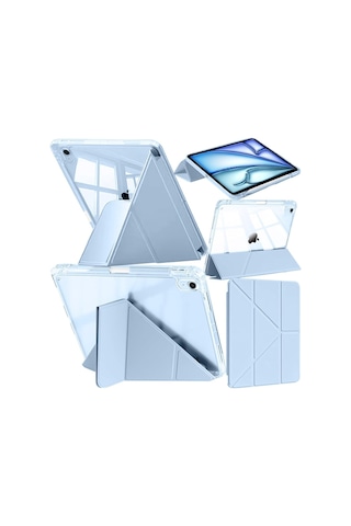 Apple Uyumlu iPad Air 11inç M2/m3 Air 4/5.nesil 10.9 Kılıf Mika Trifolding Şeffaf Kalem Bölmeli Kılıf