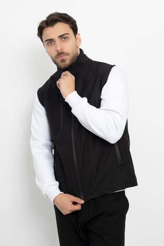 Dasüniforma Softshell İçi Polarlı Su Geçirmez Standart Fit Yelek Rüzgar Geçirmez Tam Fermuar Kışlık Unisex Siyah