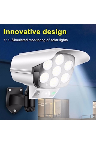 Moly 77led Güneş Enerjili Hareket Algılayıcı Kamera Lambası, Ip65 Su Geçirmez, 3 Çalışma Modu, 2400mah Pil, Kumanda, Beyaz, Dış Mekan İçin Beyaz