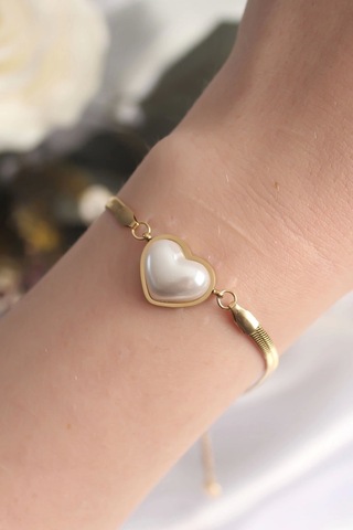 316l Çelik Gold Renk Bombeli Kalp Kadın Bileklik